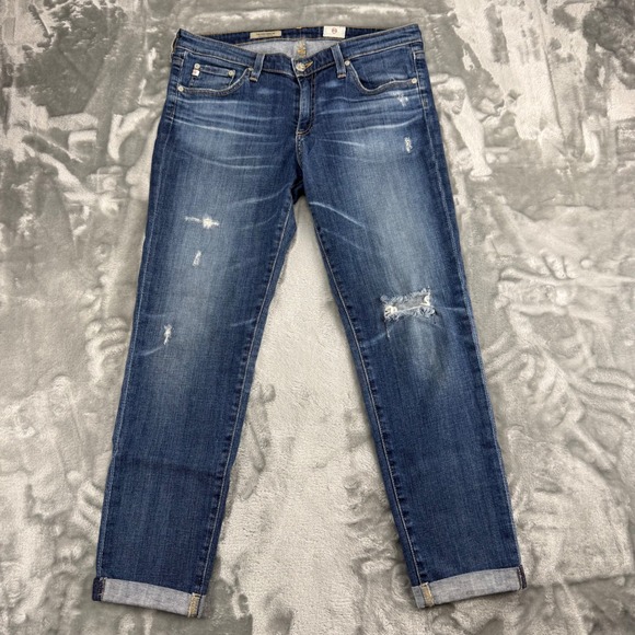 Ag Adriano Goldschmied Denim - AG Adriano Goldschmied Stilt Roll-Up Cigarette Capri Blue Distressed Size 30 Y2K